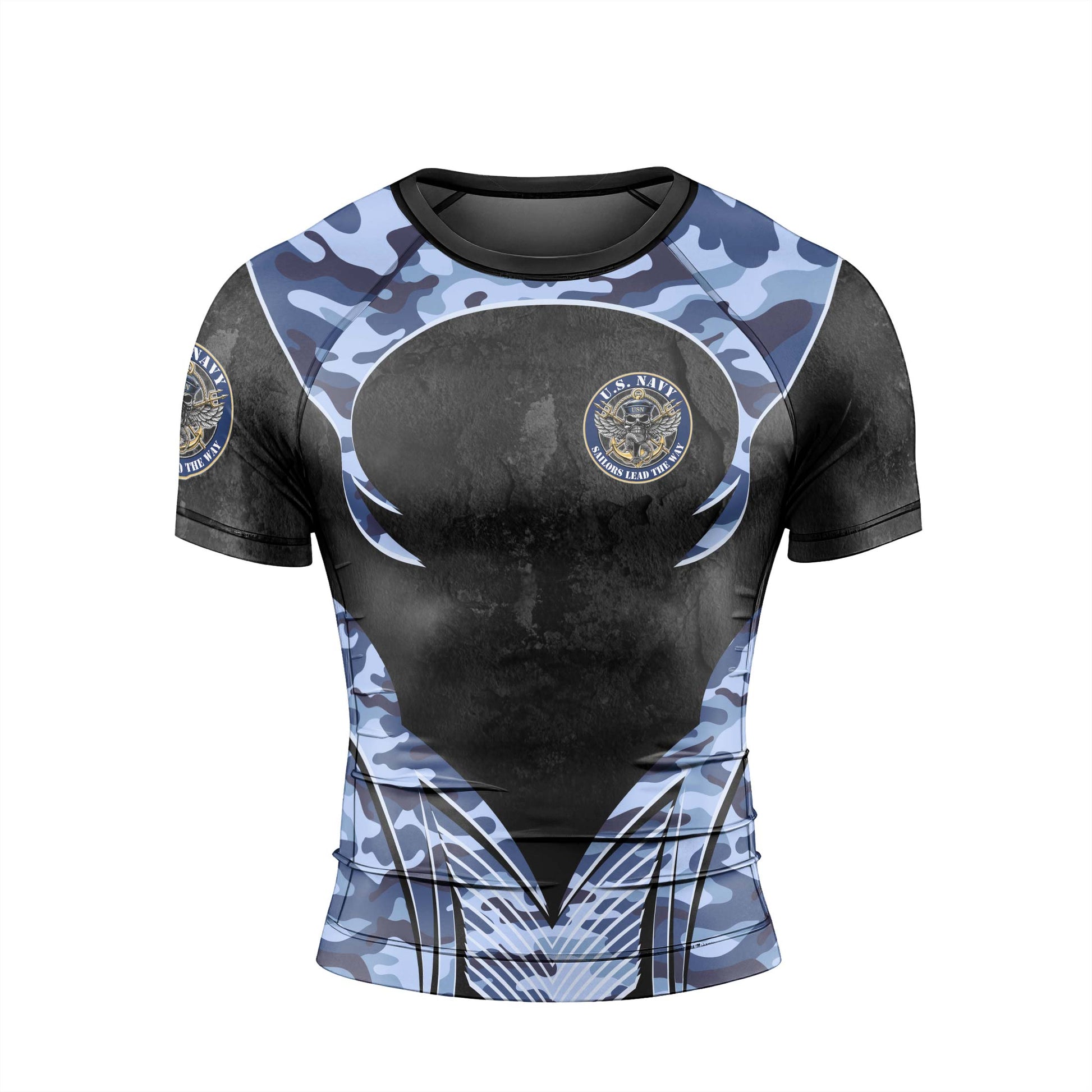US Skull Navy Men's Short Sleeve Rash Guard