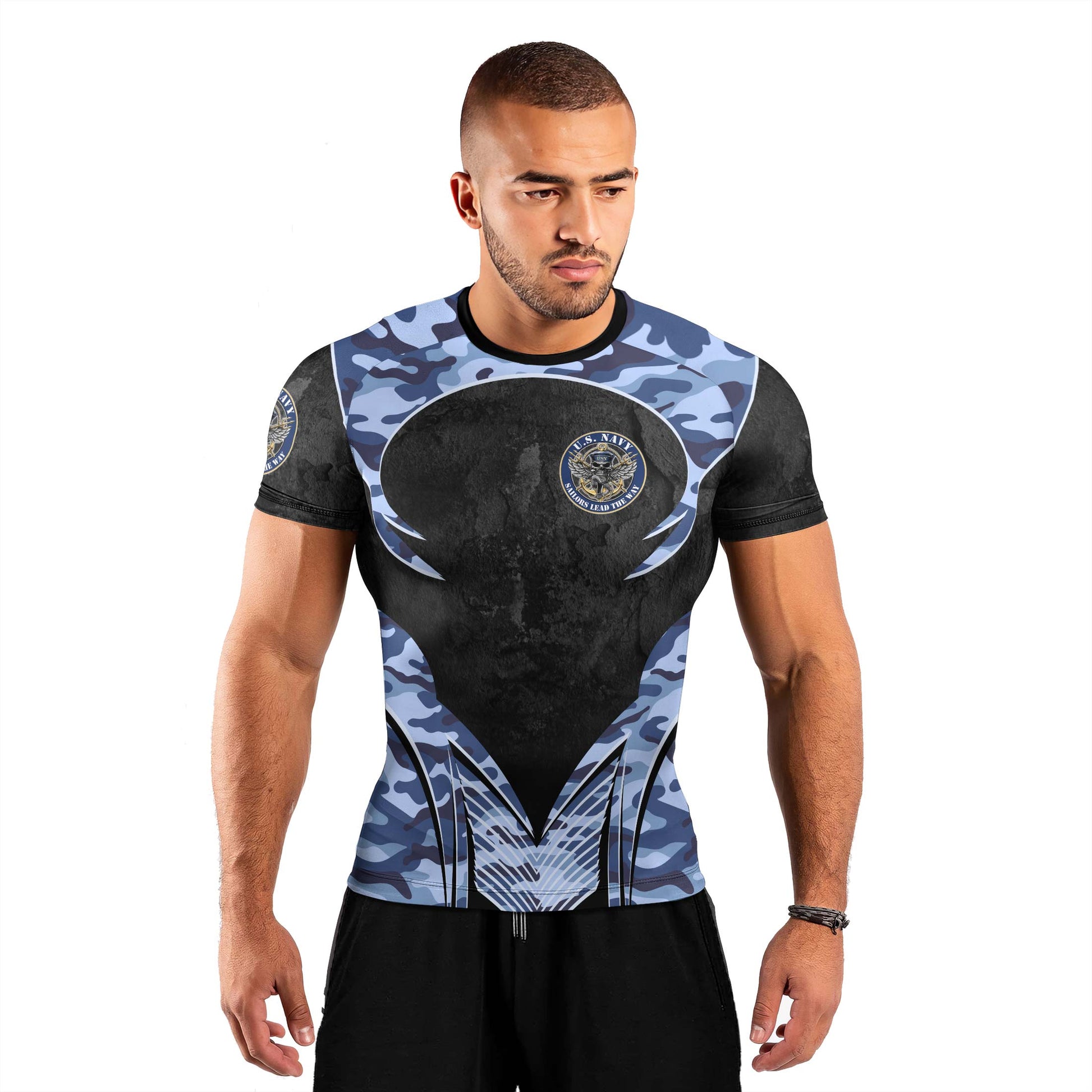 US Skull Navy Men's Short Sleeve Rash Guard