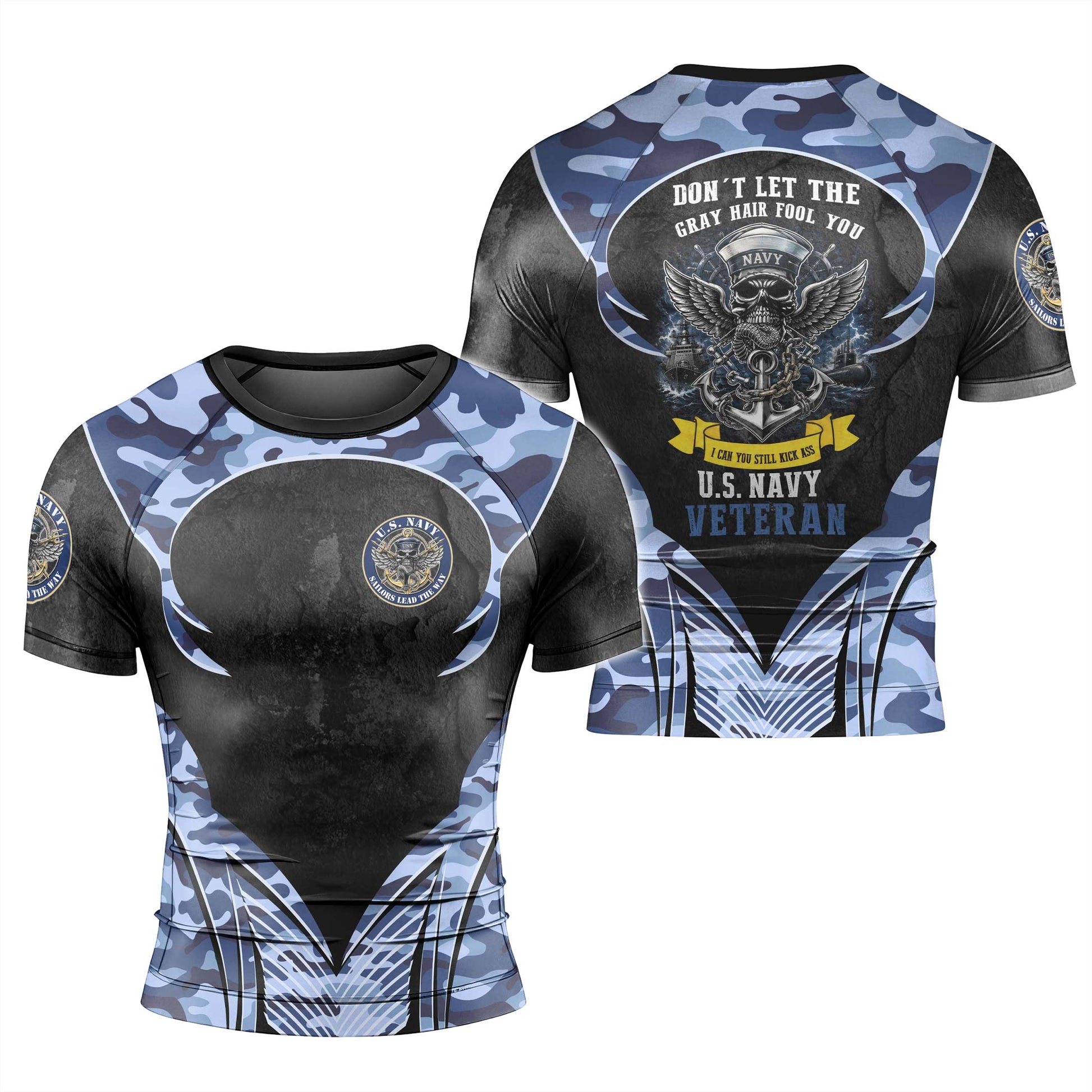 US Skull Navy Men's Short Sleeve Rash Guard