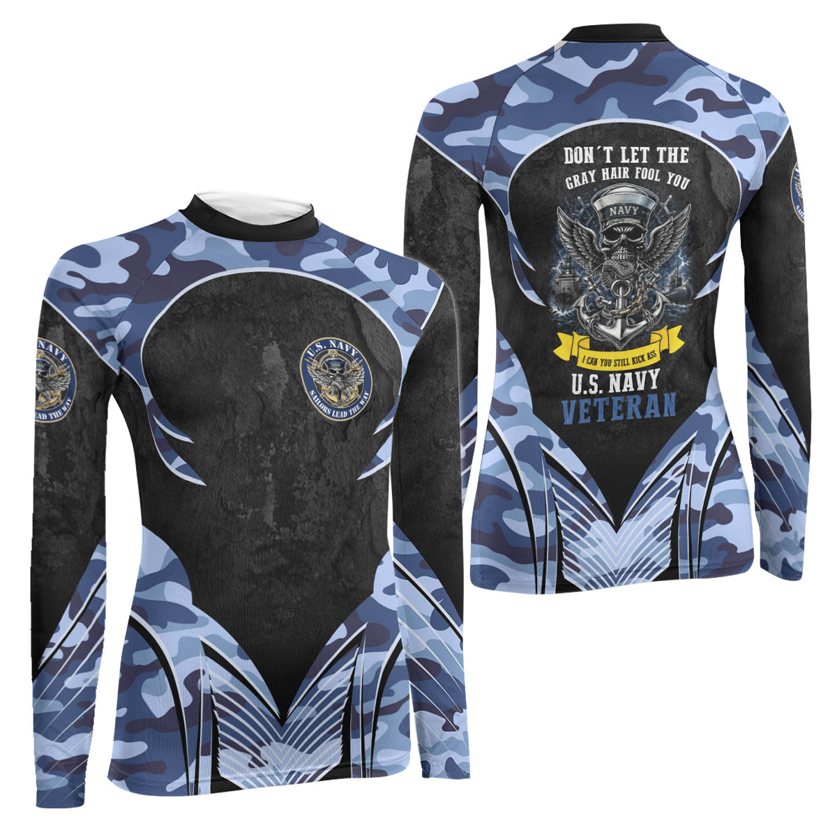 US Skull Navy Women's Long Sleeve Rash Guard