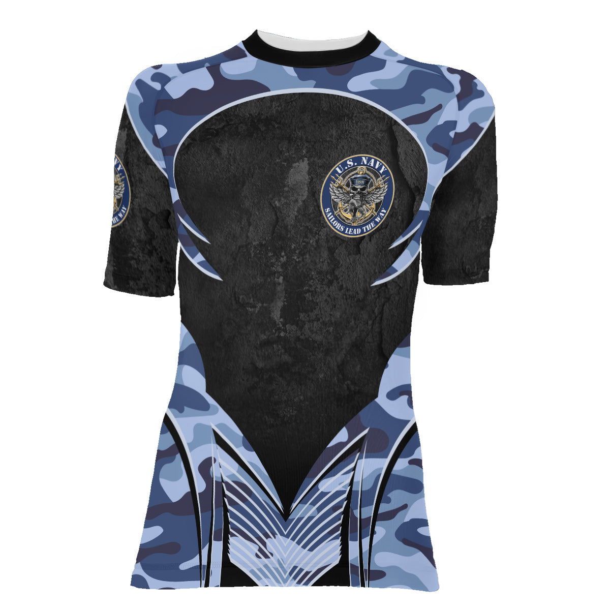 US Skull Navy Women's Short Sleeve Rash Guard