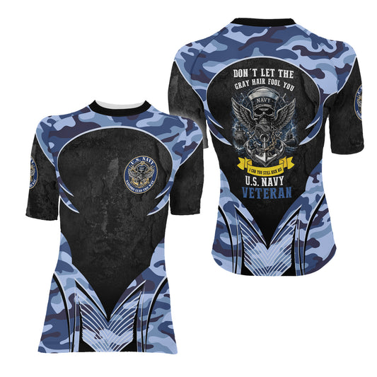 US Skull Navy Women's Short Sleeve Rash Guard