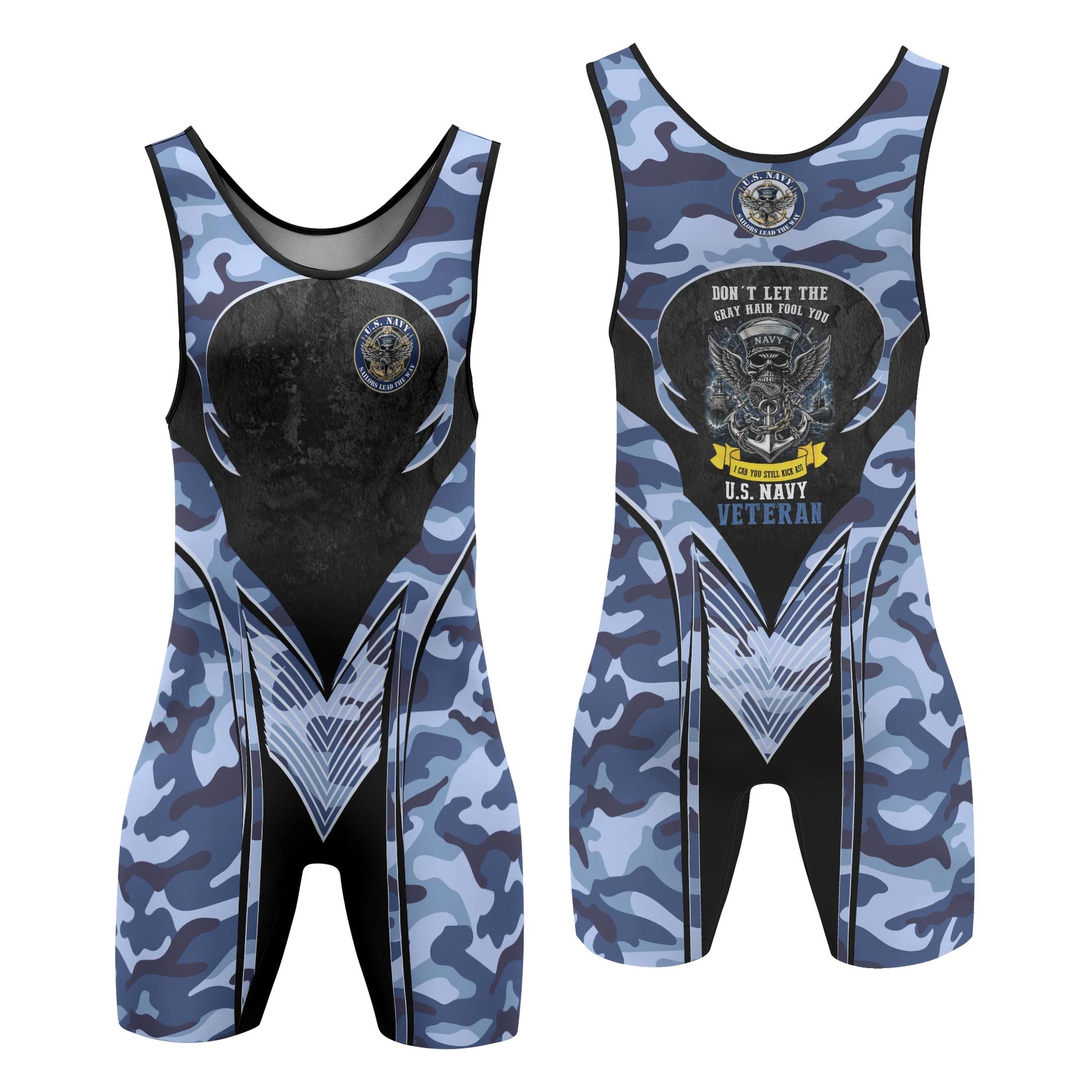 US Skull Navy Wrestling Singlets