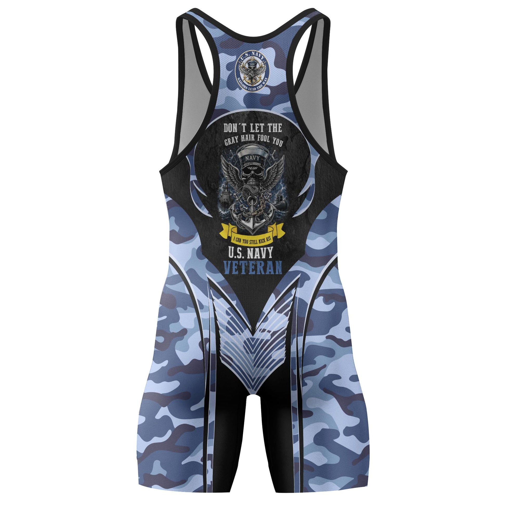US Skull Navy Wrestling Singlets