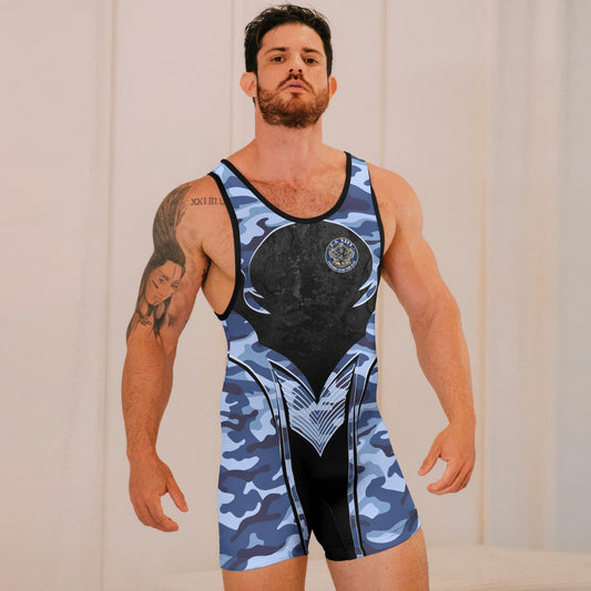 US Skull Navy Wrestling Singlets