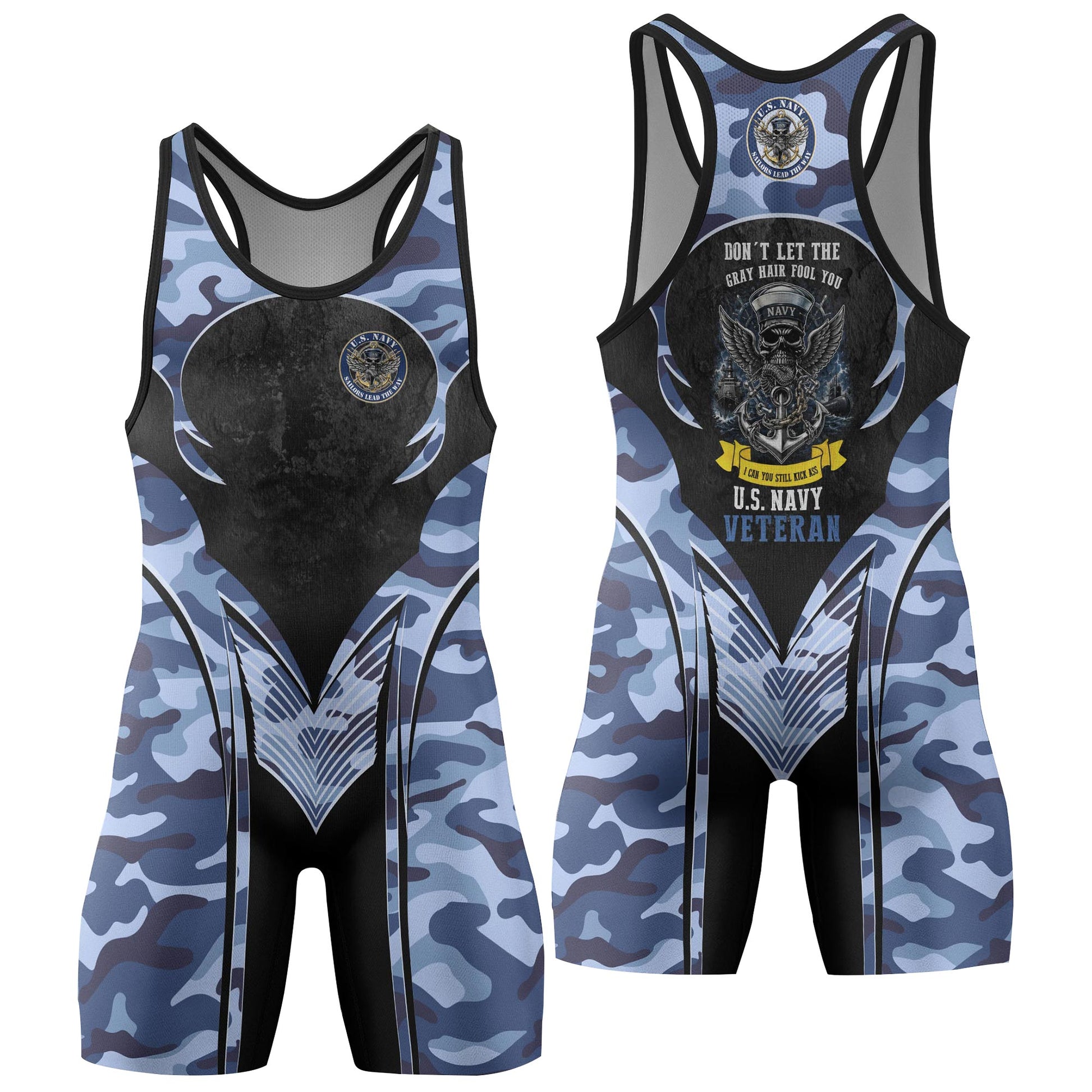 US Skull Navy Wrestling Singlets