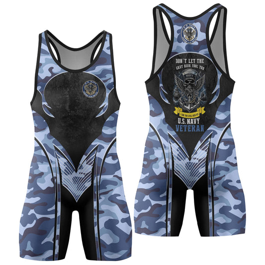 US Skull Navy Wrestling Singlets