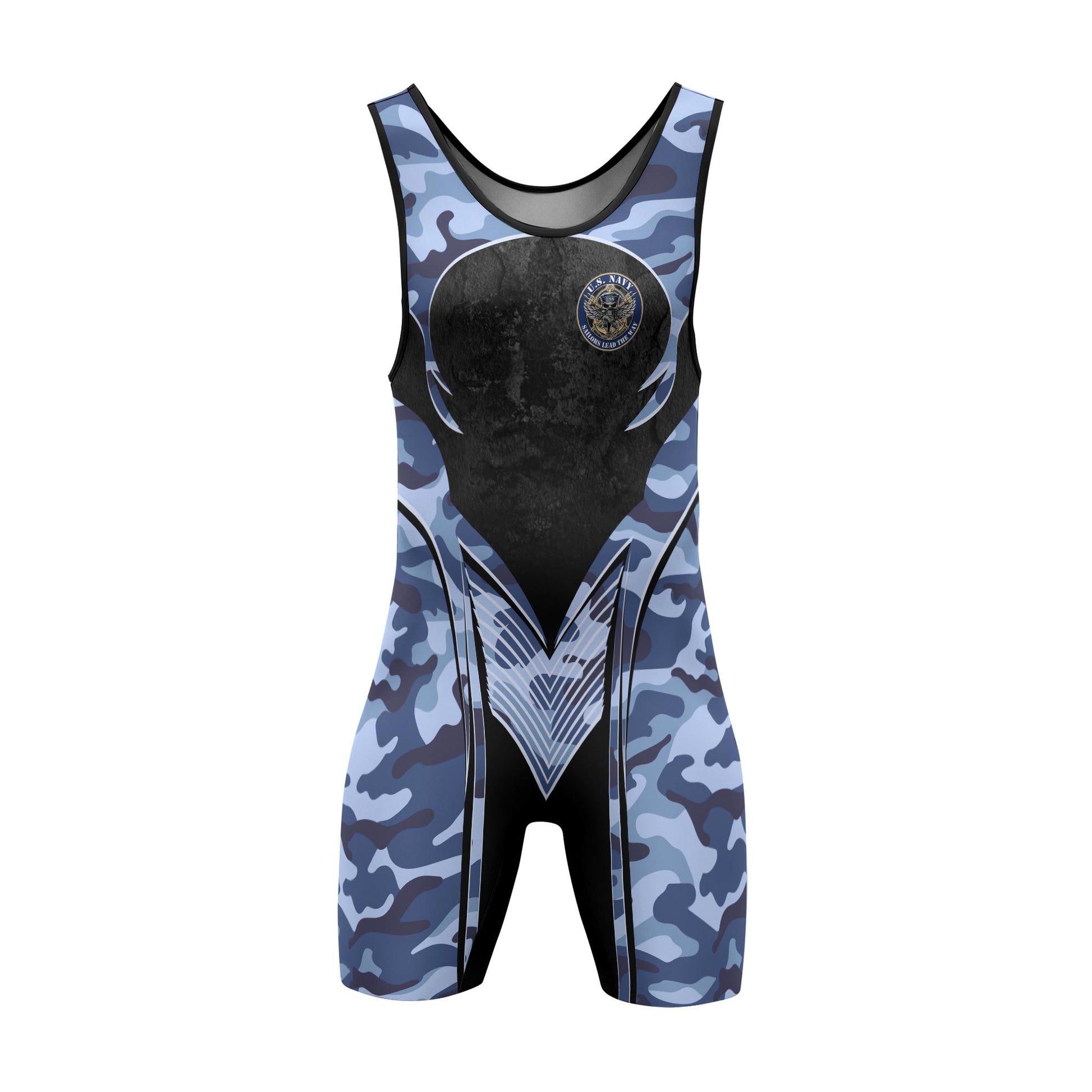 US Skull Navy Wrestling Singlets