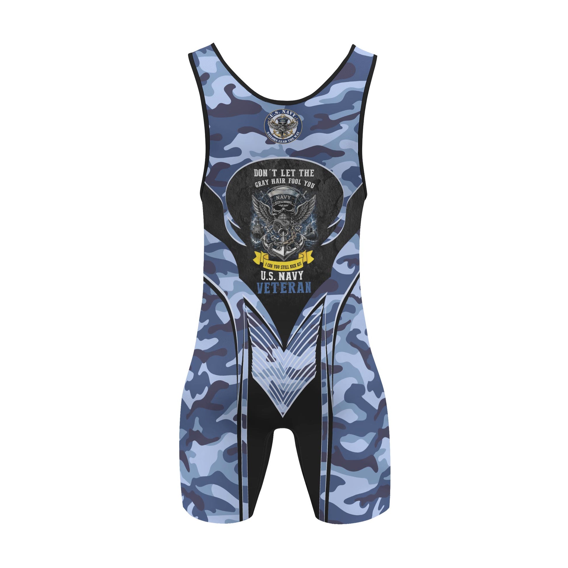 US Skull Navy Wrestling Singlets