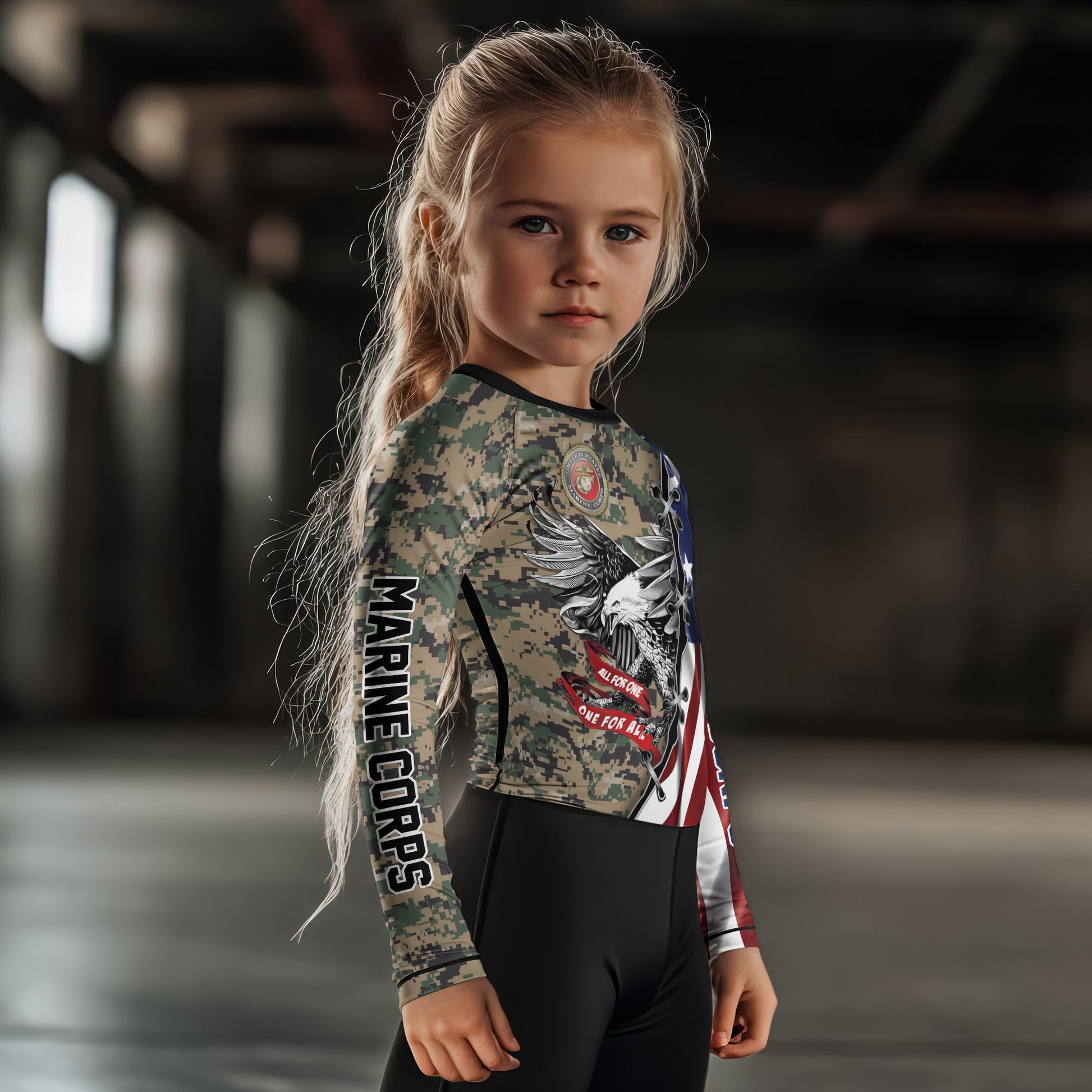 US Veteran All For One Kids Rash Guard