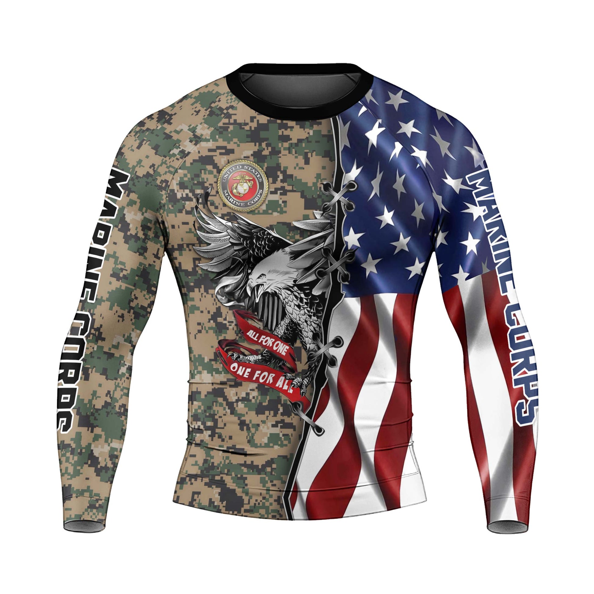 US Veteran All For One Men's Long Sleeve Rash Guard