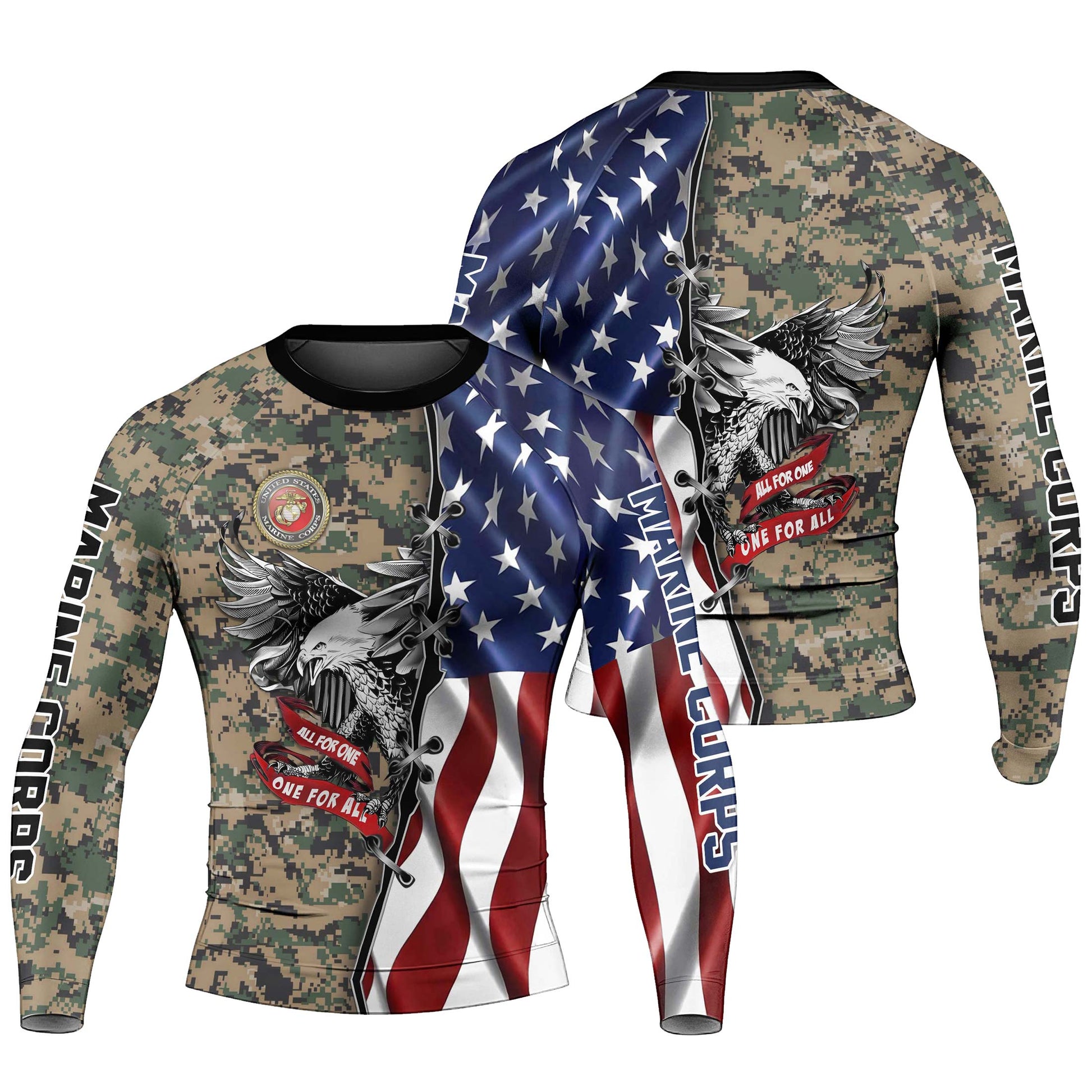 US Veteran All For One Men's Long Sleeve Rash Guard