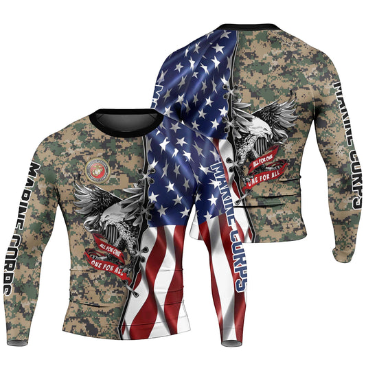 US Veteran All For One Men's Long Sleeve Rash Guard
