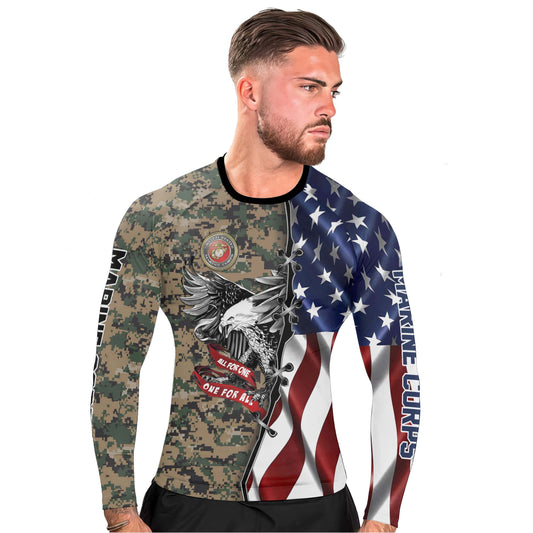 US Veteran All For One Men's Long Sleeve Rash Guard