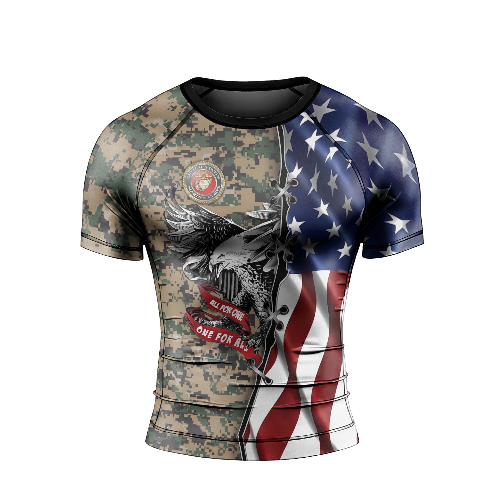US Veteran All For One Men's Short Sleeve Rash Guard