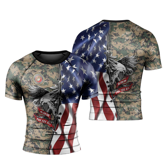 US Veteran All For One Men's Short Sleeve Rash Guard