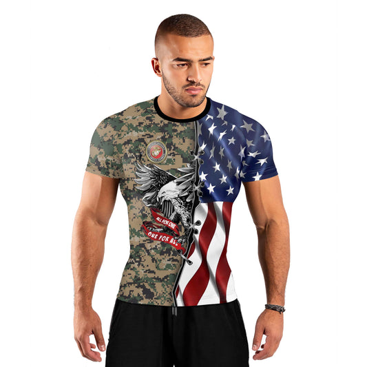 US Veteran All For One Men's Short Sleeve Rash Guard