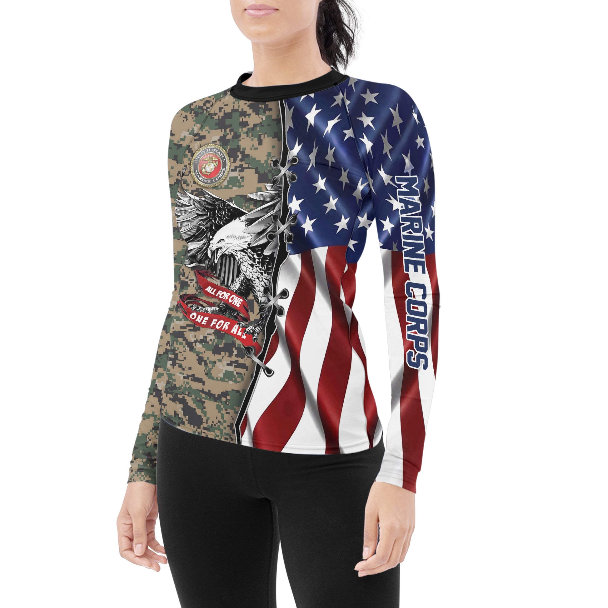US Veteran All For One Women's Long Sleeve Rash Guard