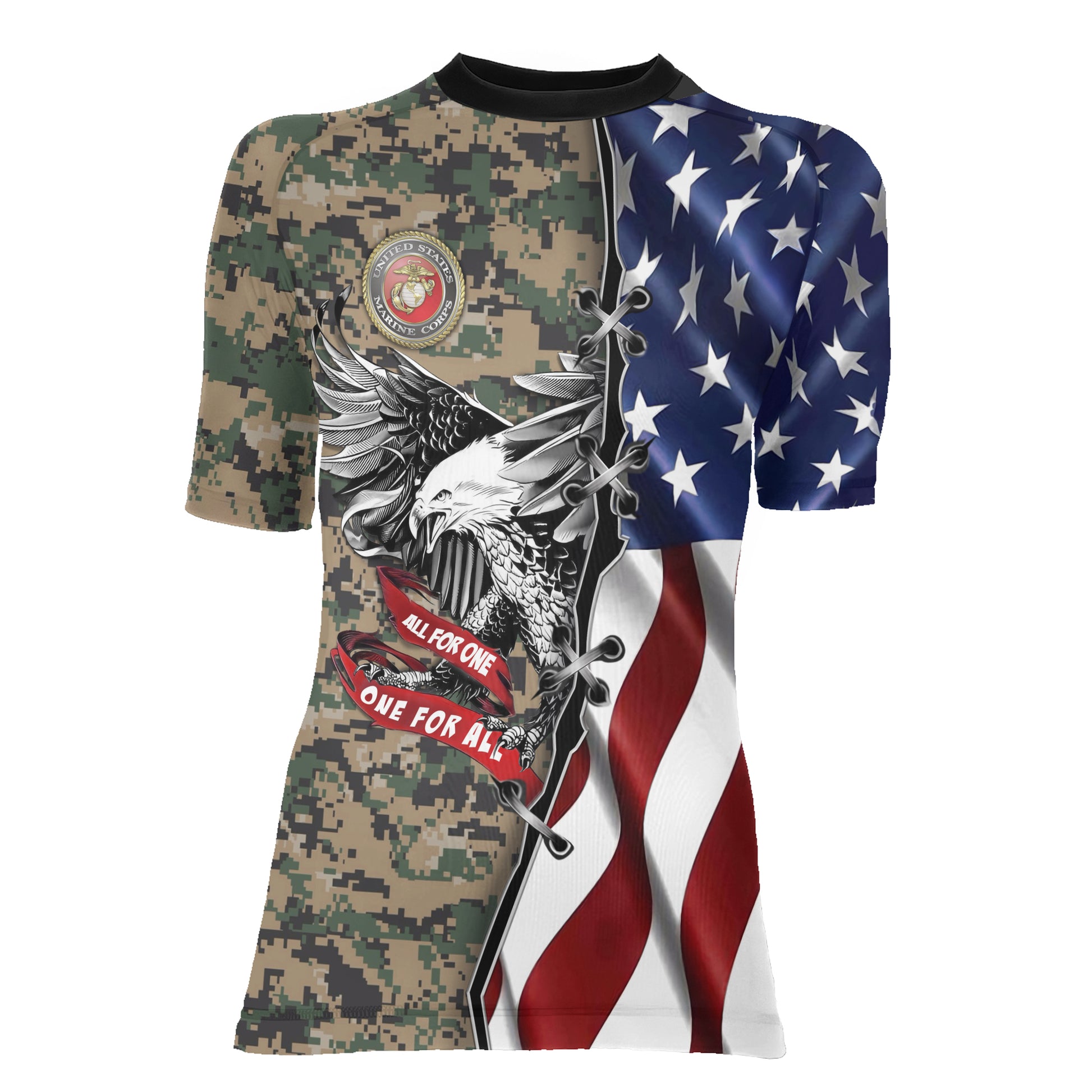 US Veteran All For One Women's Short Sleeve Rash Guard