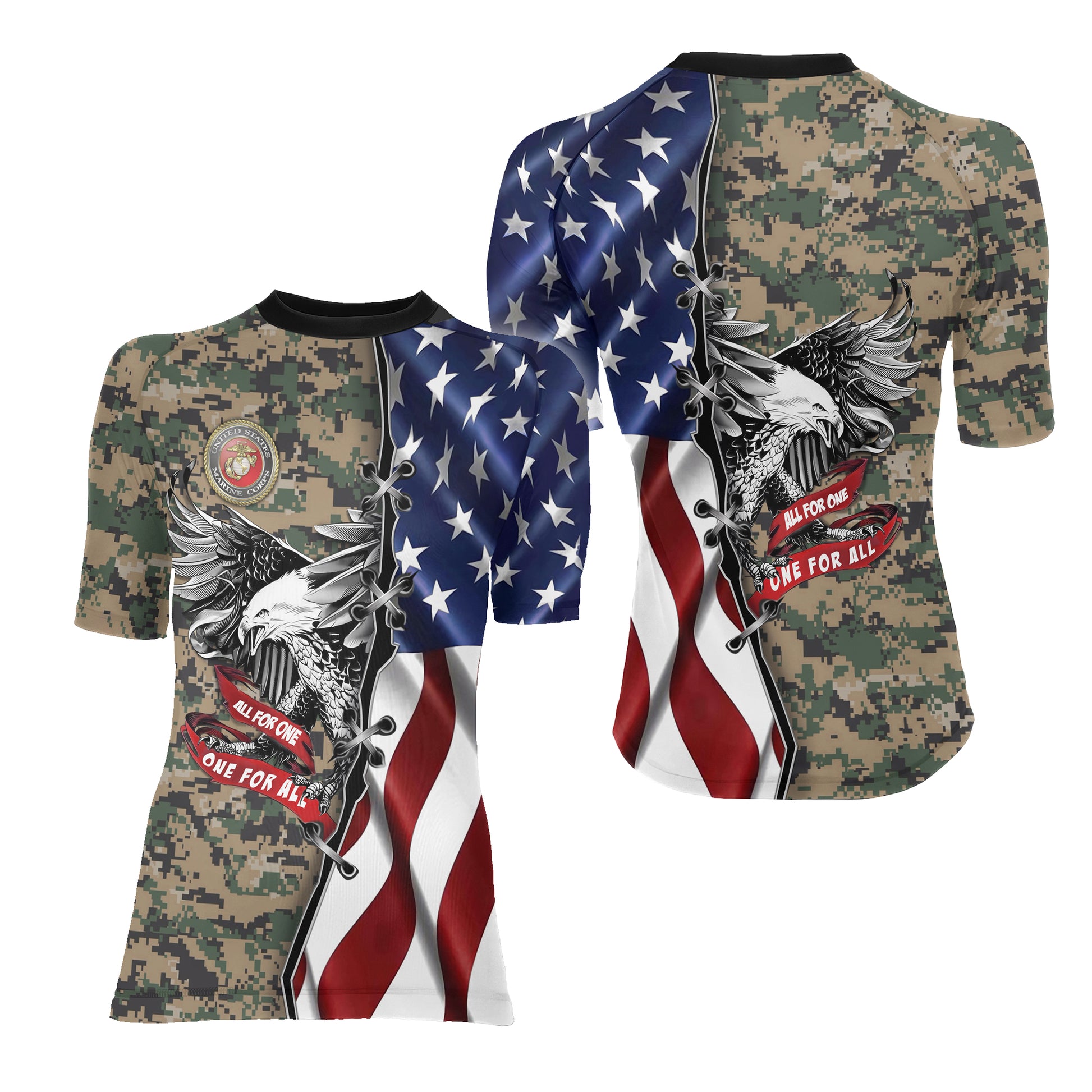 US Veteran All For One Women's Short Sleeve Rash Guard