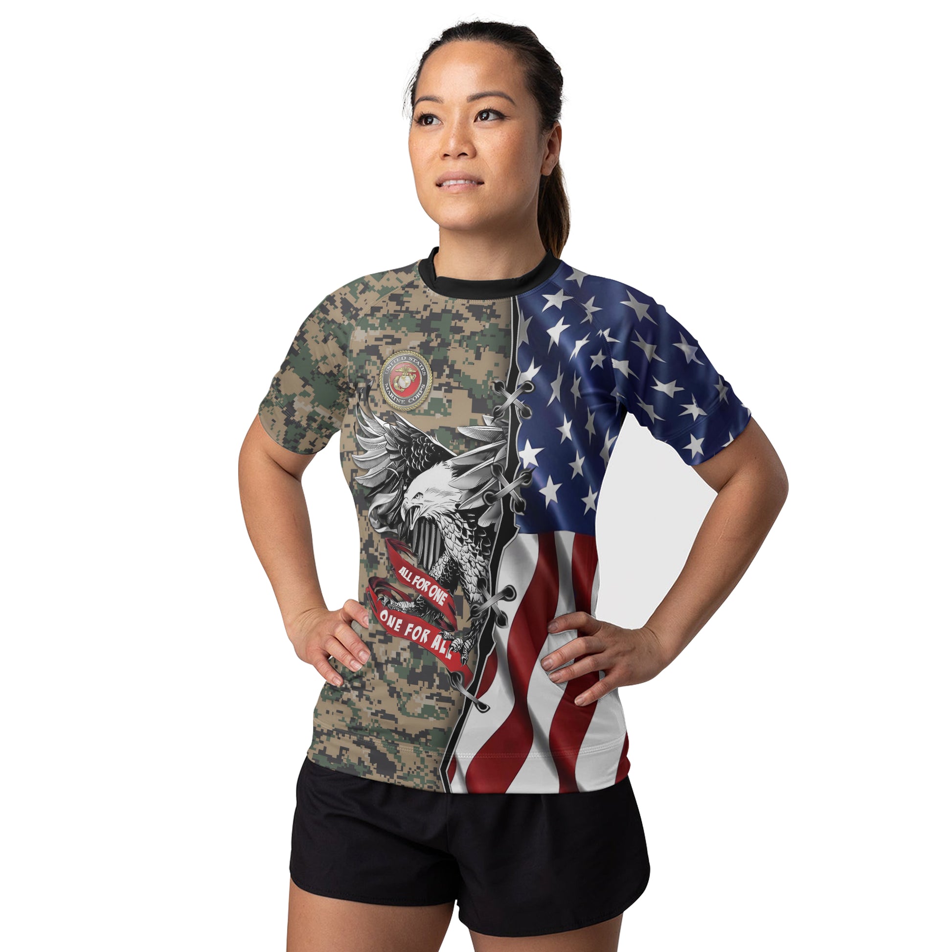 US Veteran All For One Women's Short Sleeve Rash Guard