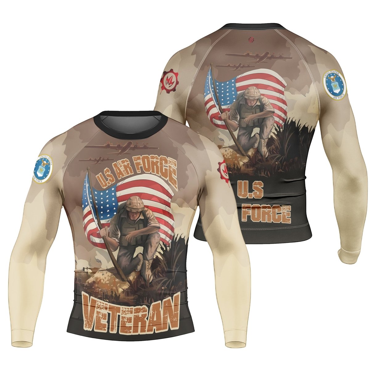 USA Air Force Veteran Men's Long Sleeve Rash Guard - BattleFitGear