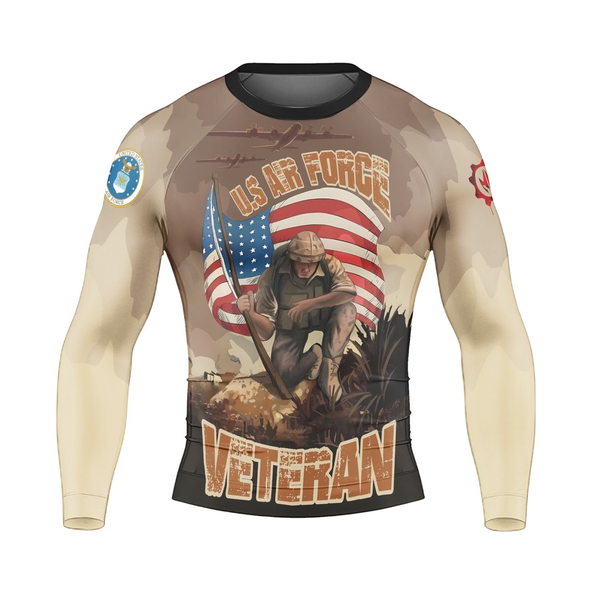 USA Air Force Veteran Men's Long Sleeve Rash Guard - BattleFitGear