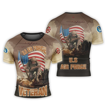 USA Air Force Veteran Men's Short Sleeve Rash Guard - BattleFitGear