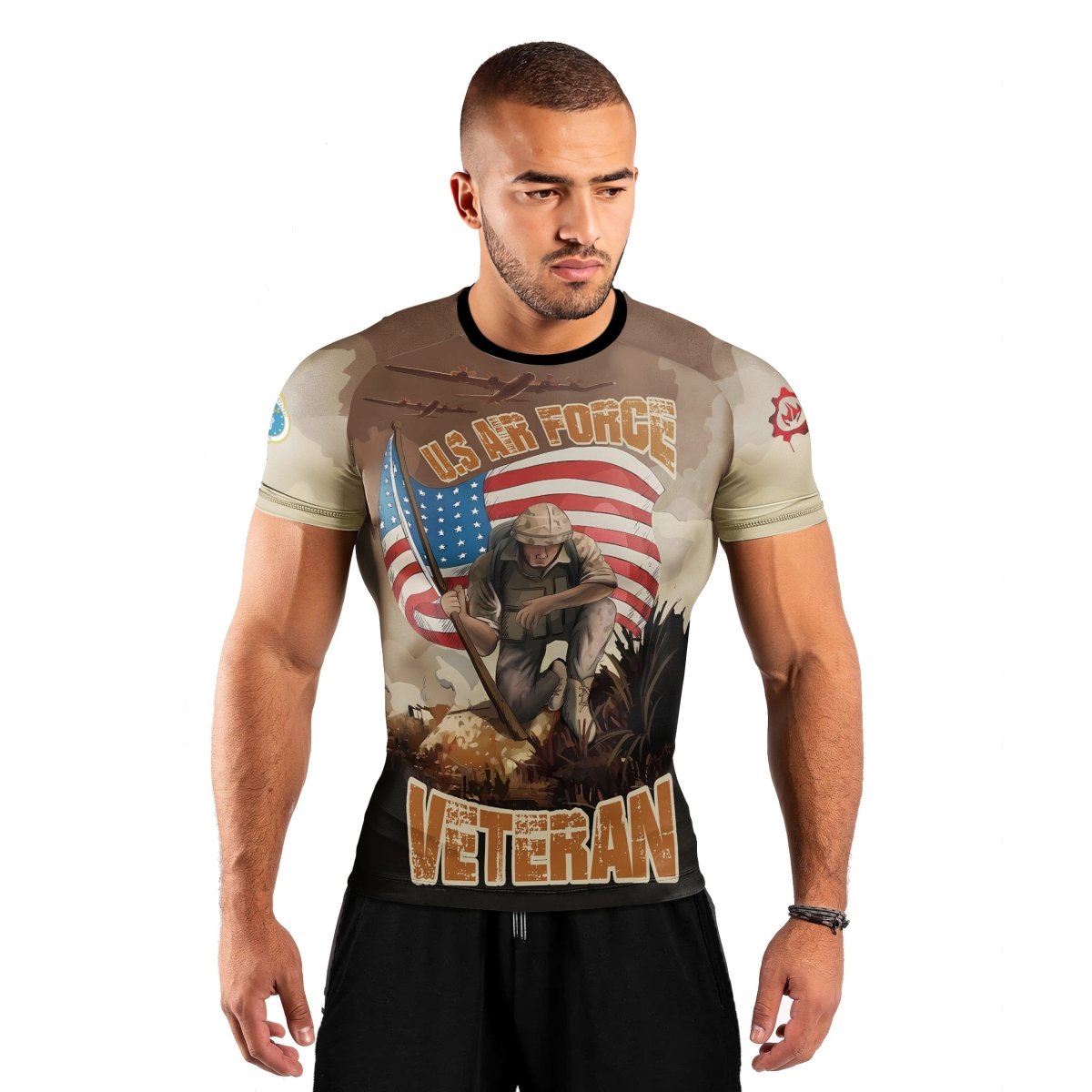 USA Air Force Veteran Men's Short Sleeve Rash Guard - BattleFitGear