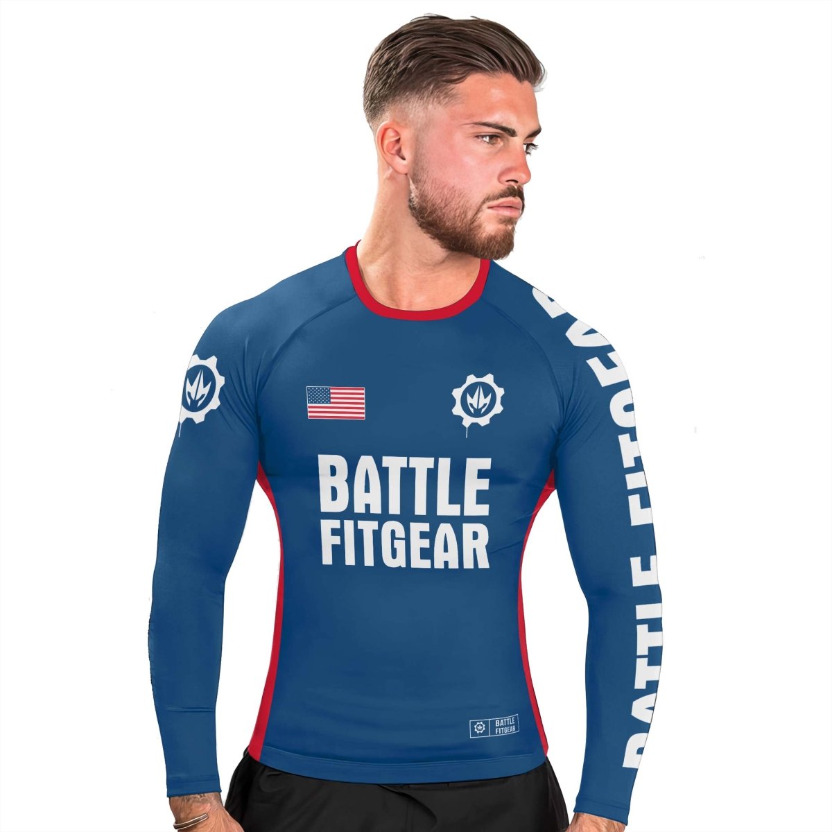 USA Flag Men's Long Sleeve Rash Guard - BattleFitGear