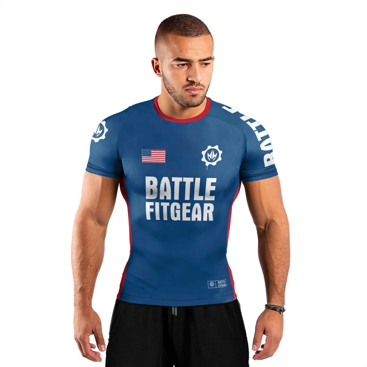 USA Flag Men's Short Sleeve Rash Guard - BattleFitGear