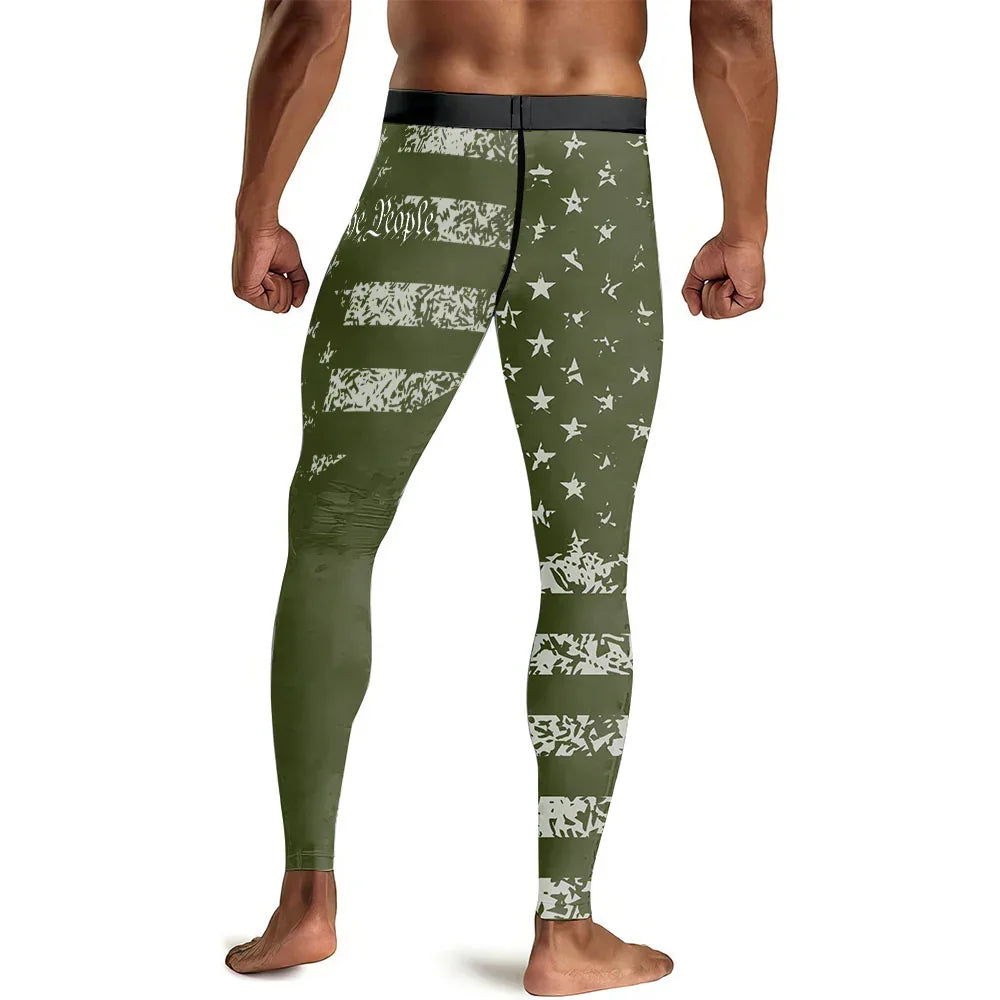 USA Flag Veteran Men's Compression Leggings