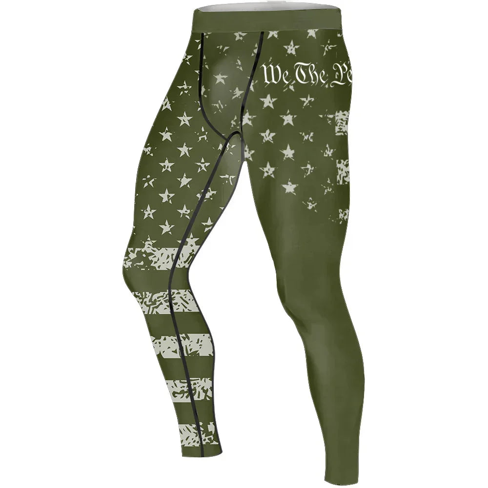 USA Flag Veteran Men's Compression Leggings