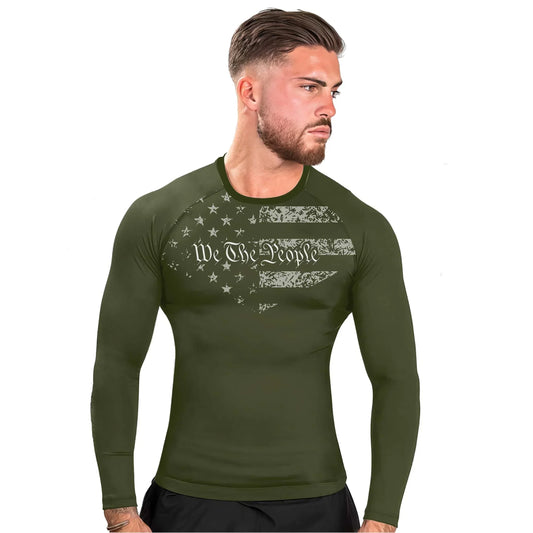 USA Flag Veteran Men's Long Sleeve Rash Guard
