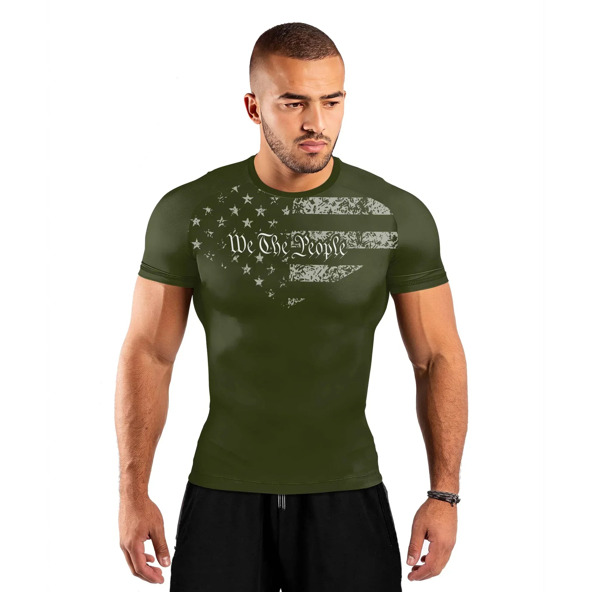 USA Flag Veteran Men's Short Sleeve Rash Guard