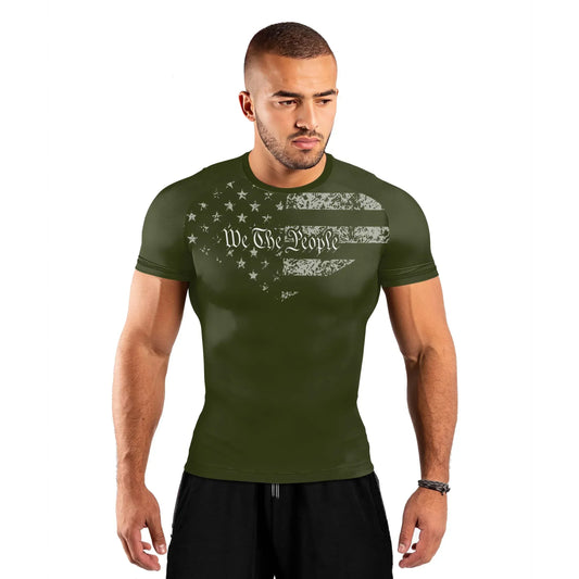 USA Flag Veteran Men's Short Sleeve Rash Guard