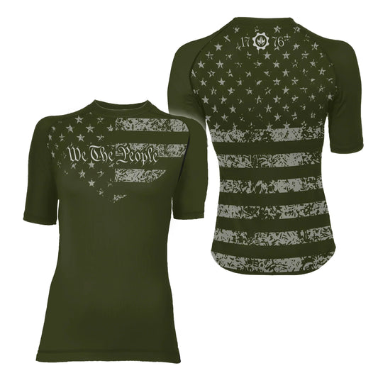 USA Flag Veteran Women's Short Sleeve Rash Guard