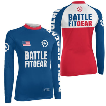 USA Flag Women's Long Sleeve Rash Guard - BattleFitGear