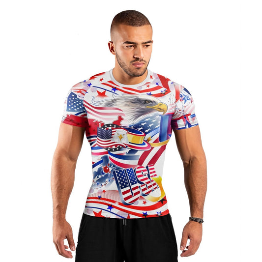 USA Independence Day Men's Short Sleeve Rash Guard - BattleFitGear