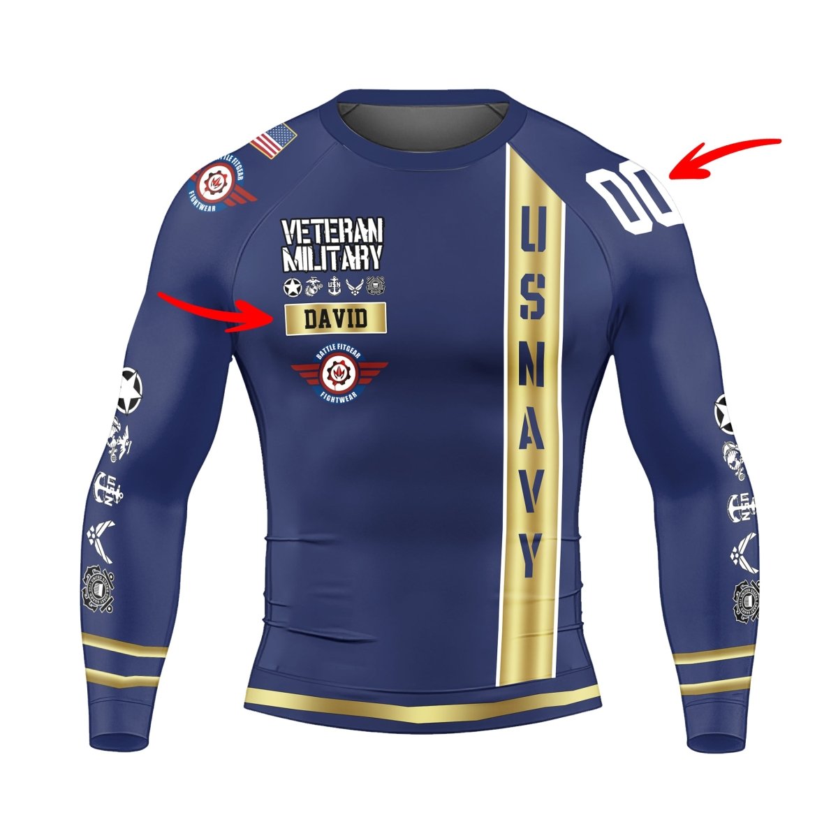 Personalized USA Navy Veteran Men's Long Sleeve Rash Guard - BattleFitGear