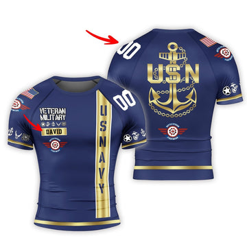 Personalized USA Navy Veteran Men's Short Sleeve Rash Guard - BattleFitGear