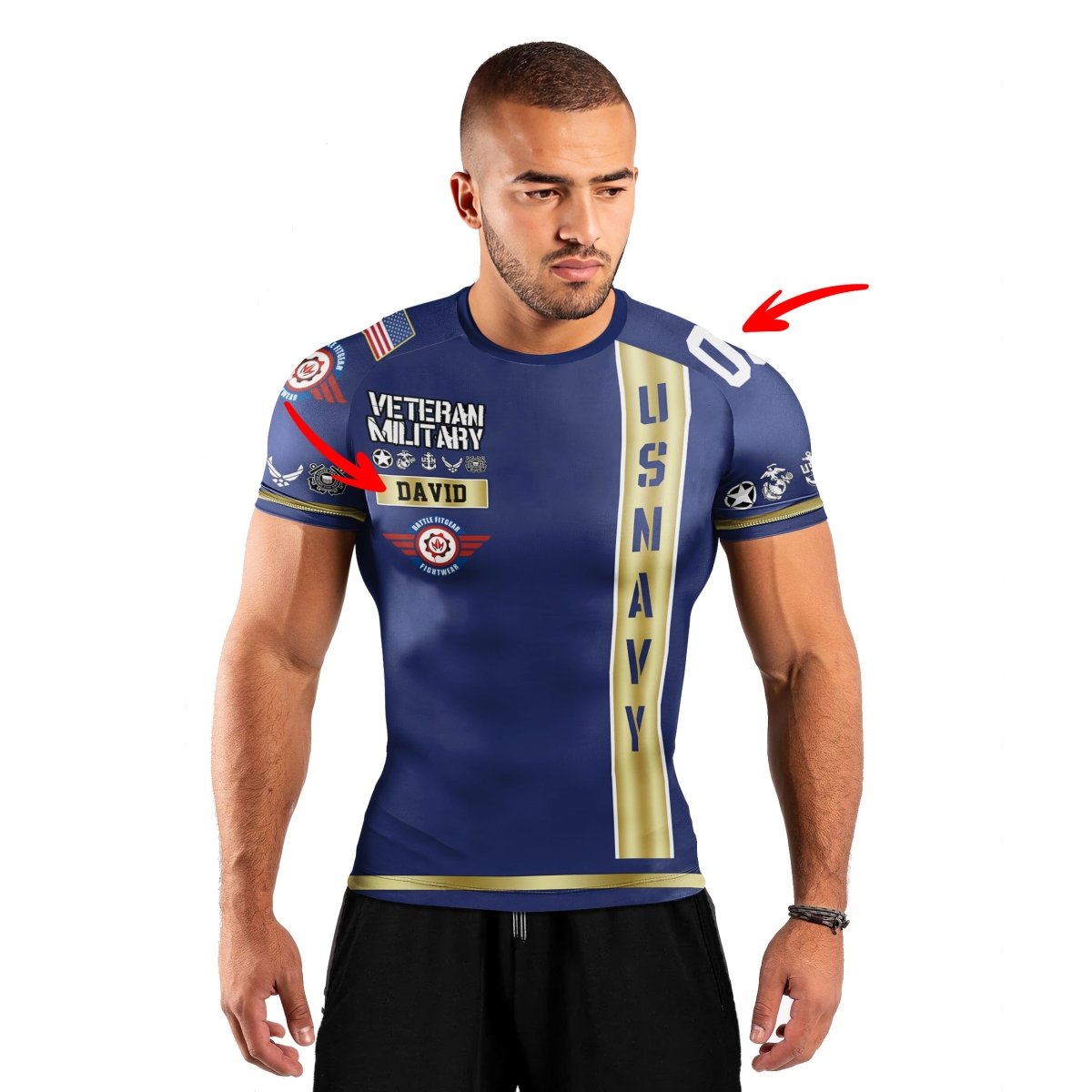 Personalized USA Navy Veteran Men's Short Sleeve Rash Guard - BattleFitGear