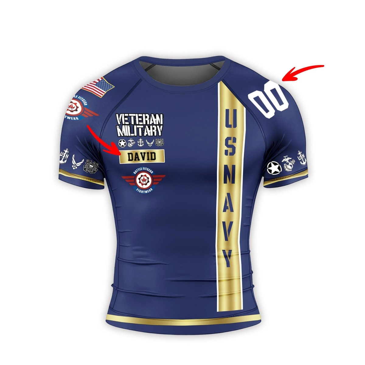 Personalized USA Navy Veteran Men's Short Sleeve Rash Guard - BattleFitGear