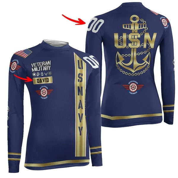 USA Navy Veteran Women's Long Sleeve Rash Guard | Workout Shirt
