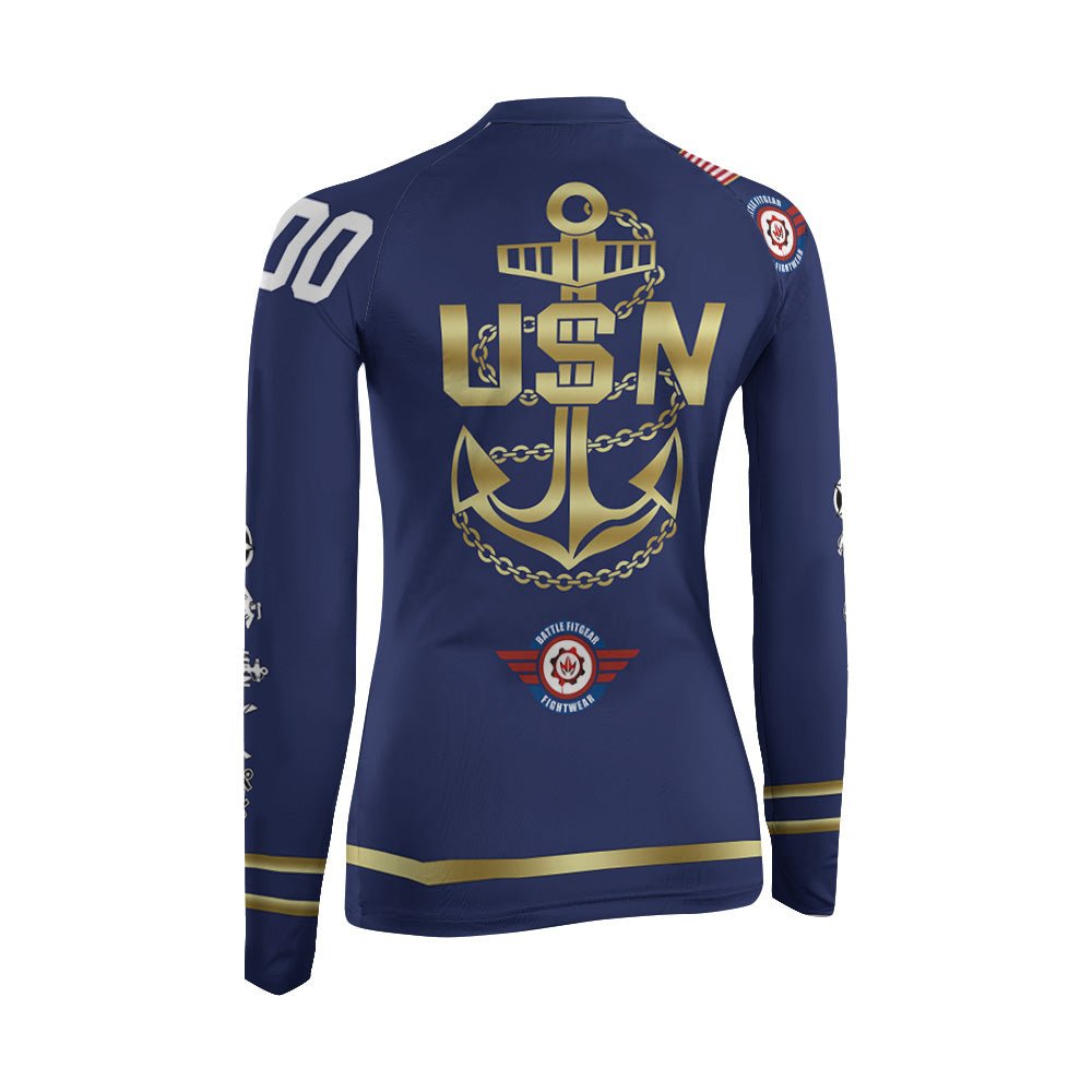 Personalized USA Navy Veteran Women's Long Sleeve Rash Guard - BattleFitGear