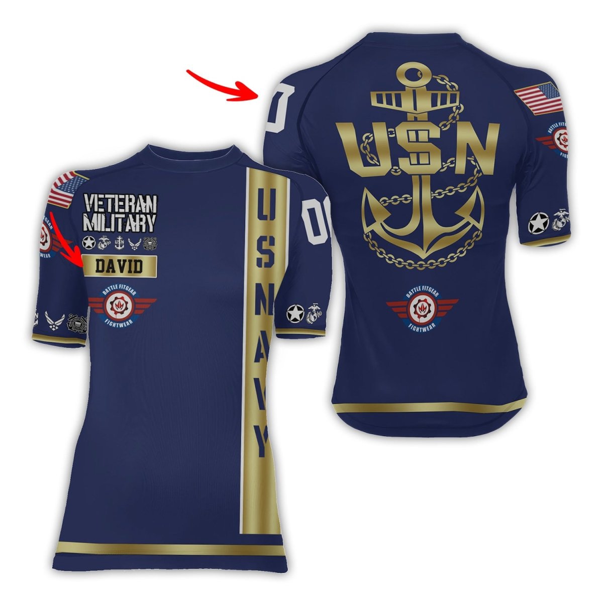 Personalized USA Navy Veteran Women's Short Sleeve Rash Guard - BattleFitGear