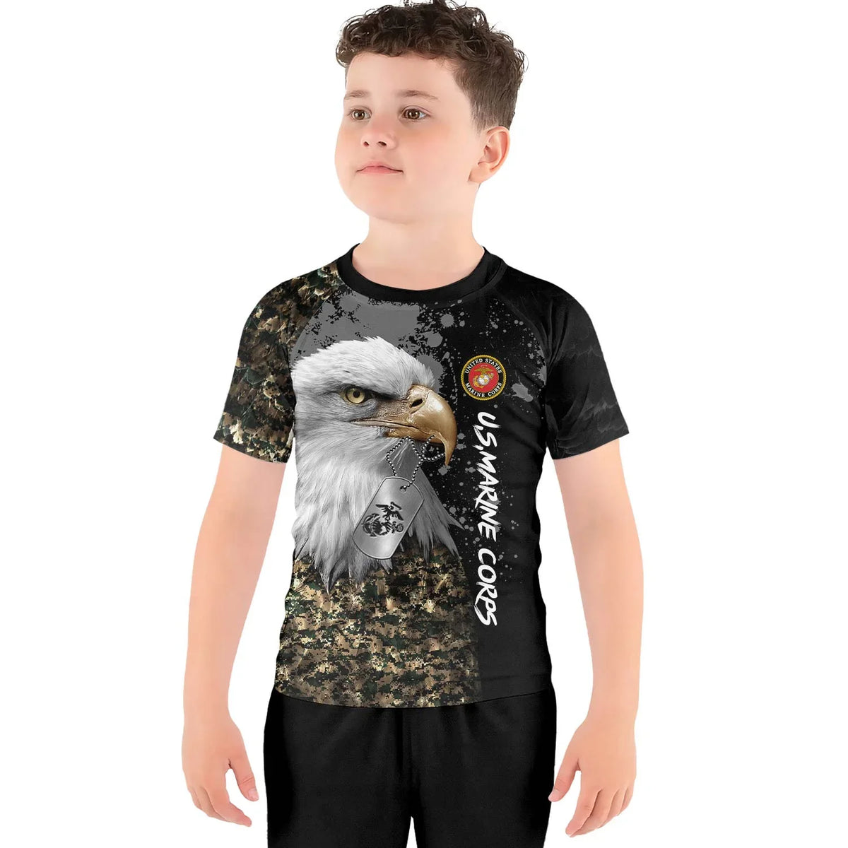 USMC Eagle Military Kids Rash Guard