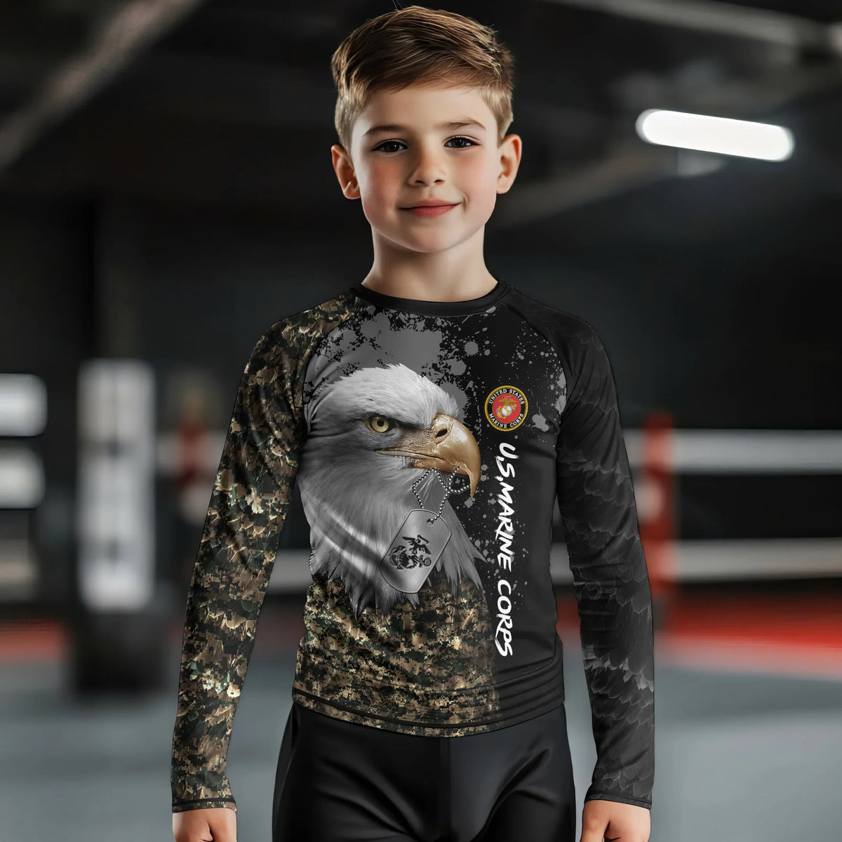 USMC Eagle Military Kids Rash Guard