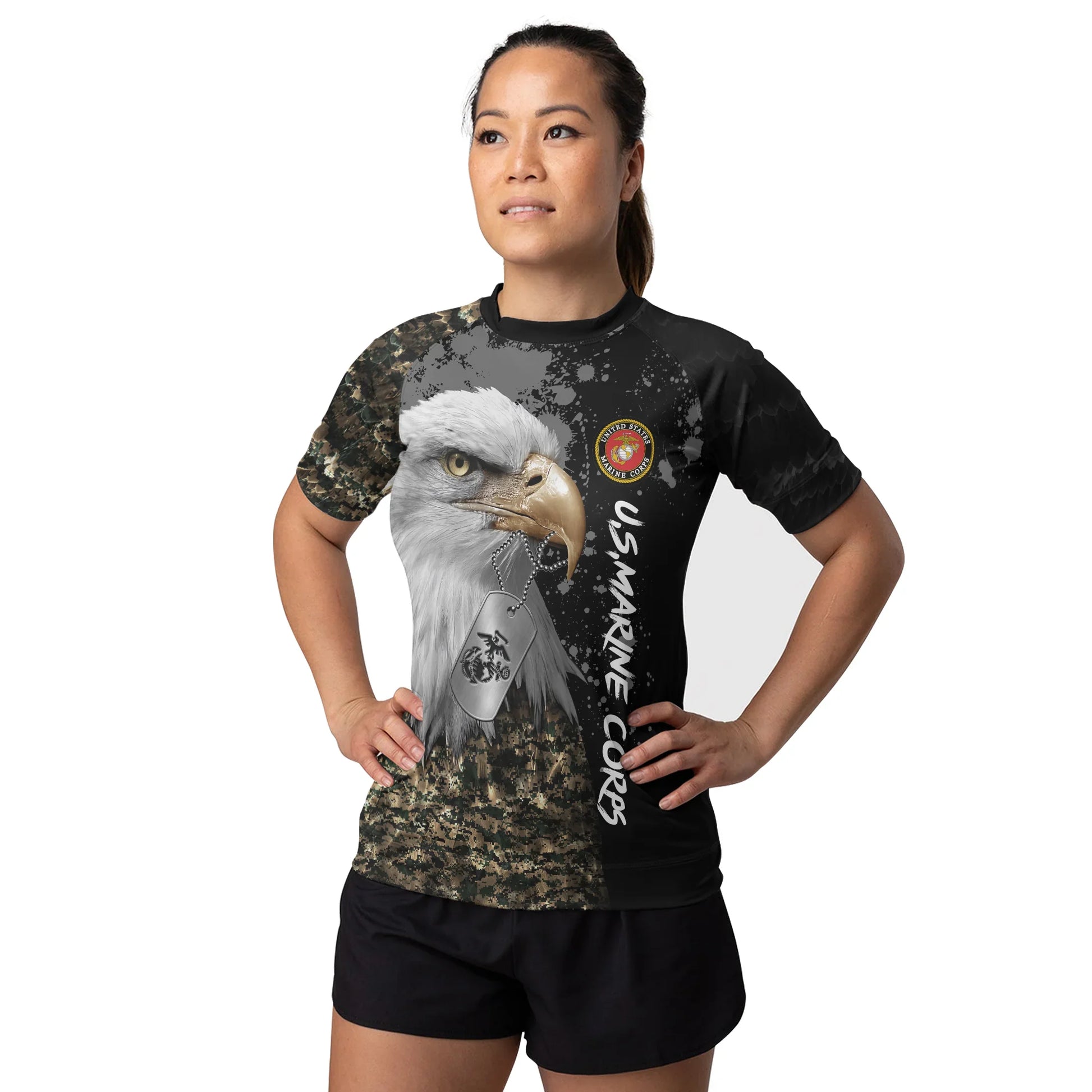 USMC Eagle Military Women's Short Sleeve Rash Guard