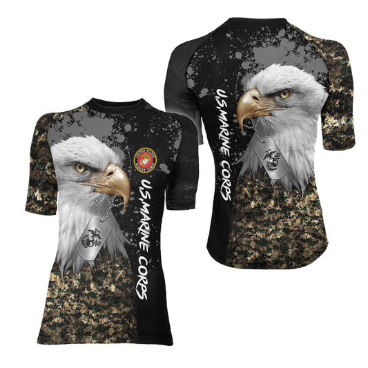 USMC Eagle Military Women's Short Sleeve Rash Guard